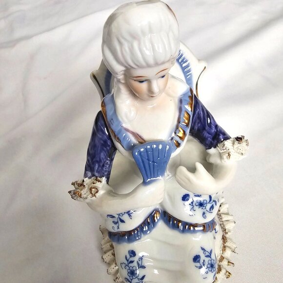 Vintage Porcelain Home Decor Tea Time Table Victorian Couple Figurine Set - Picture 7 of 15